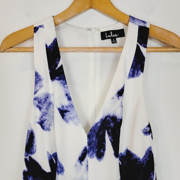 Lulus Blue Seeing Chic Floral Print Dress Fit & Flare Racerback Small a1404 - Picture 4 of 14